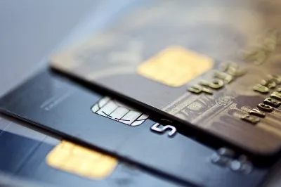 Close up of fanned-out stack of credit cards