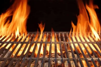 Grill with flames