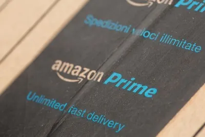 Closeup of Amazon Prime package - Amazon phone scam
