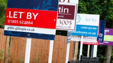 A row of "to let" signs outside a wood fence - no dss
