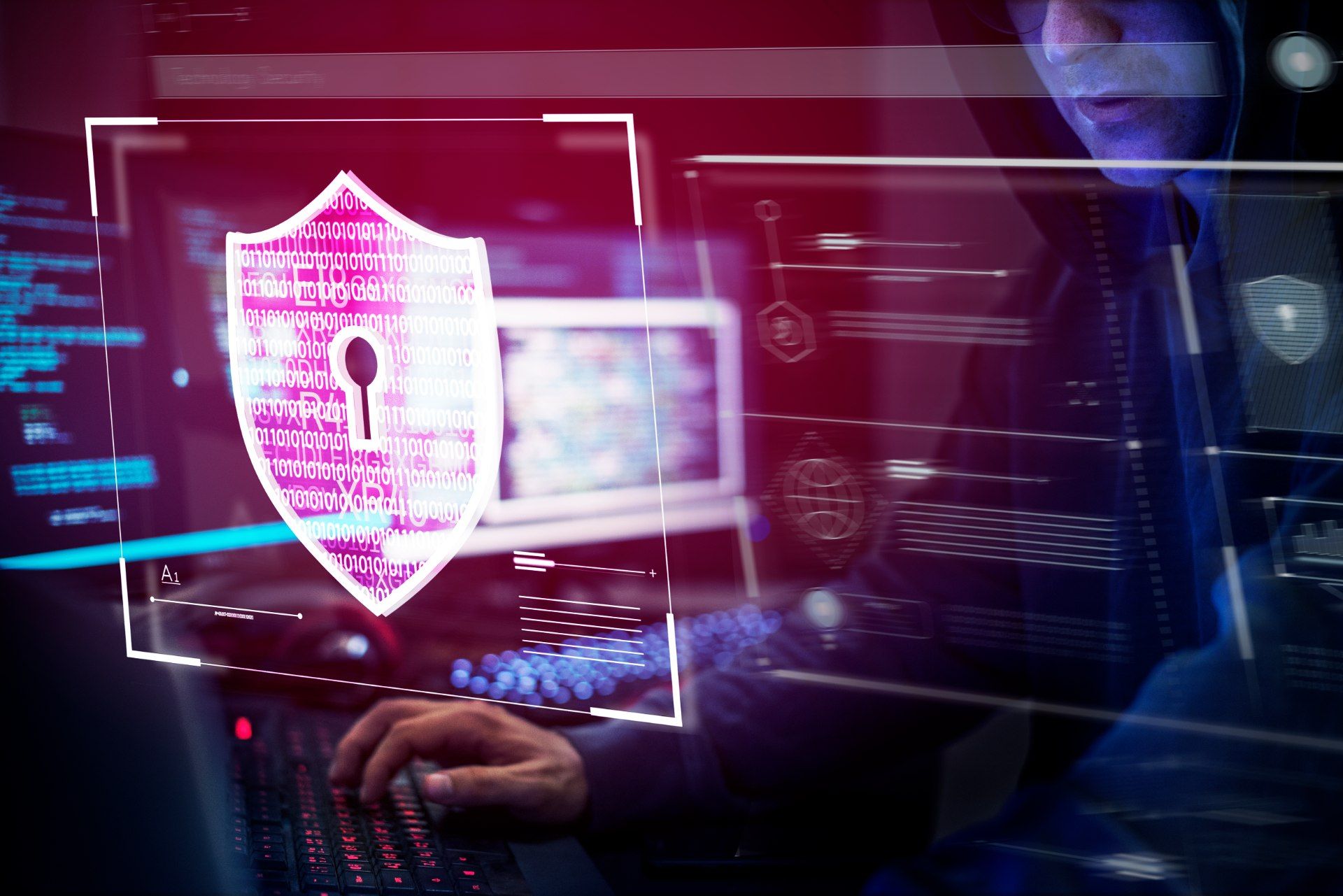 Graphic of hacker breaching secure data - Northumbria data breach