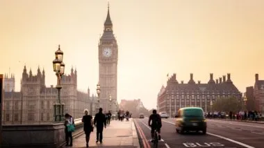 Westminster Bridge in London at sunset - windrush compensation scheme