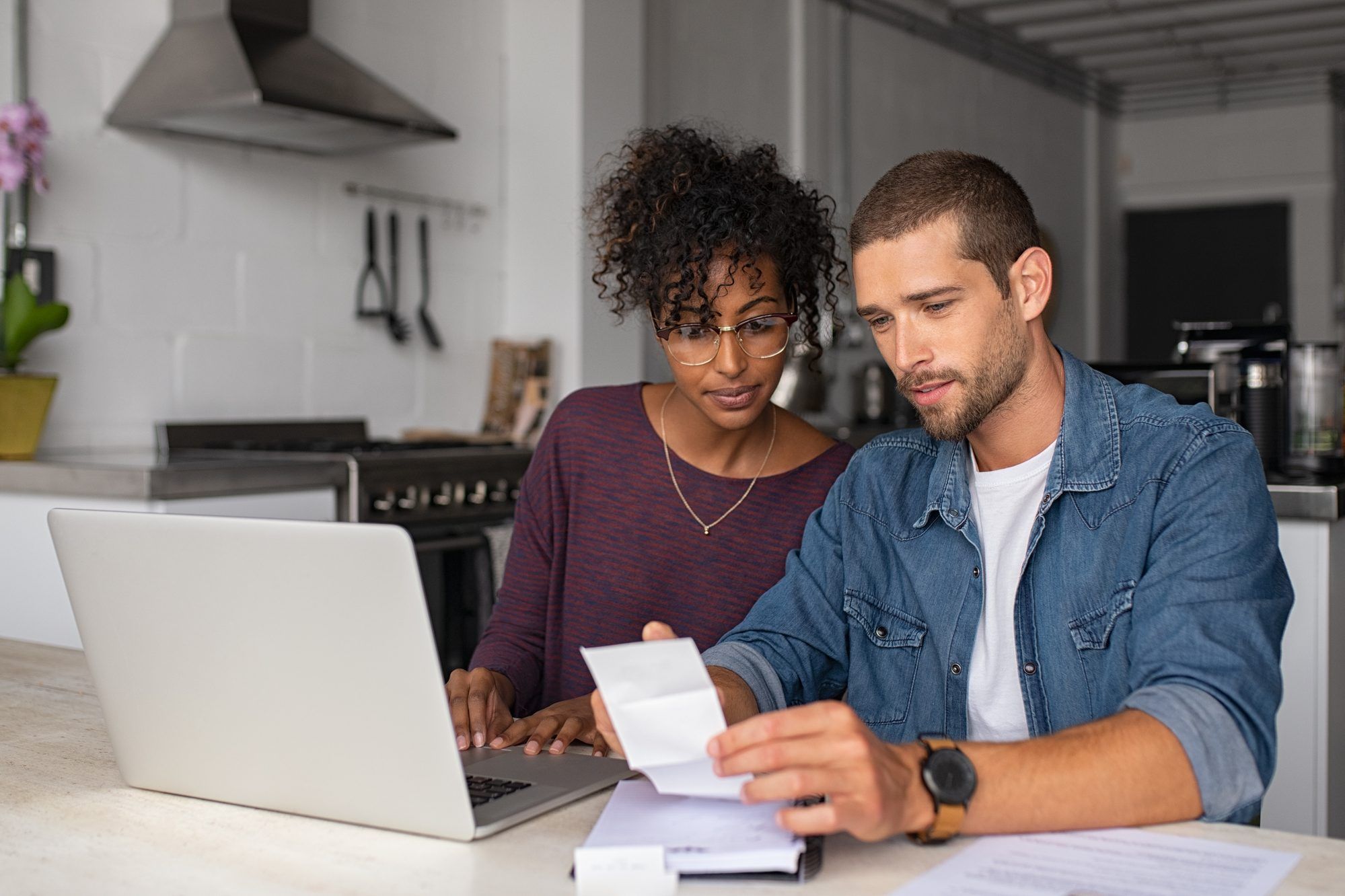 Couple consumers paying bills regarding the rules enacted to help amid COVID