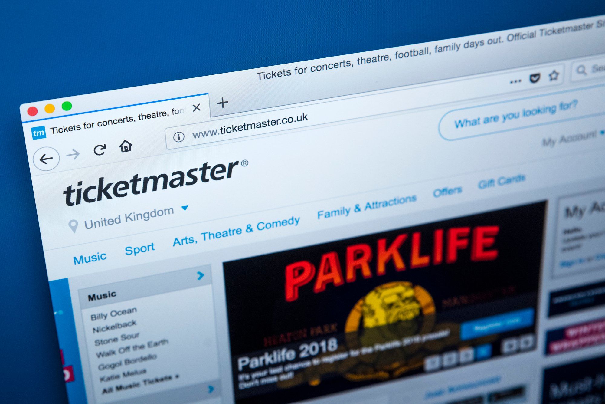 Ticketmaster homepage regarding the ICO fine