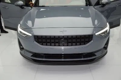Front end of a grey Polestar 2