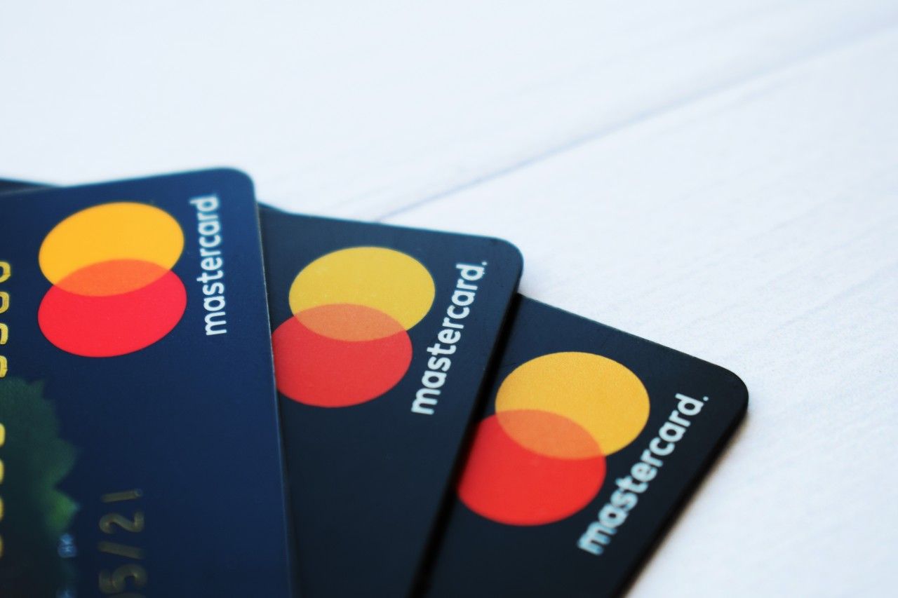 Mastercard plastic electronic card macro close up view