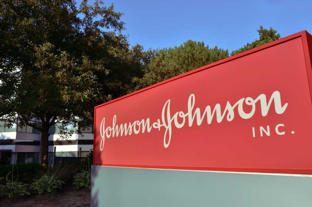 Close up of Johnson and Johnson signage.