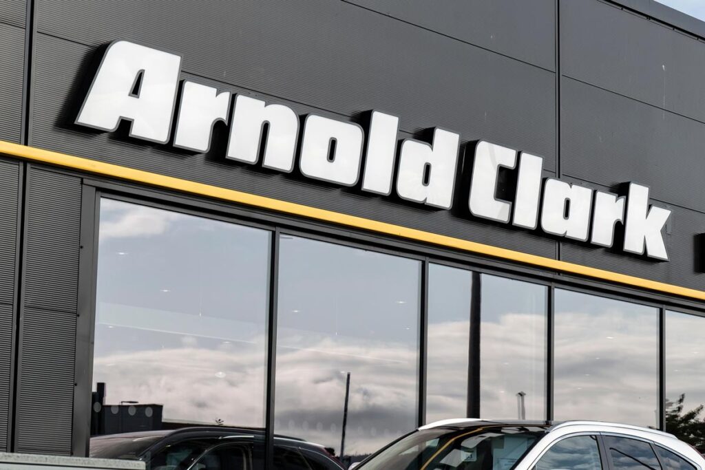 Close up of Arnold Clark signage.