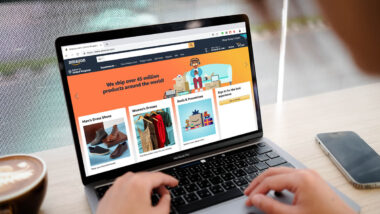 Amazon homepage displayed on a laptop screen, representing the Amazon class action.