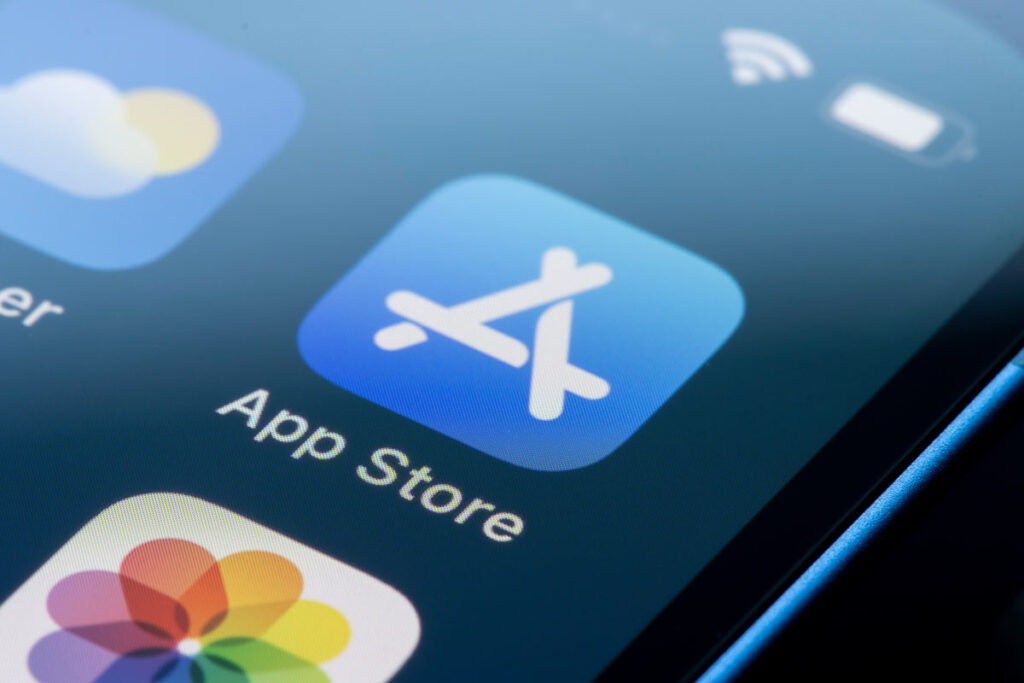 Close up of App store icon on a smartphone screen, representing the Apple/Amazon App Store fees class action.