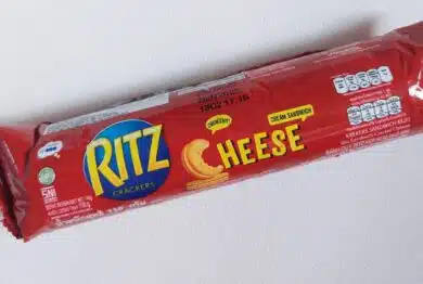 ritz crackers. With cheese cream sandwich. It is retail product from Indonesia